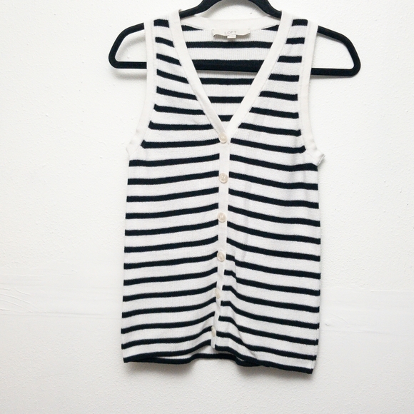 LOFT Tops - Loft brand, navy and white striped v neck button down blouse. 100%cotton